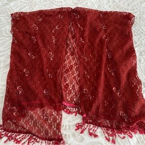 AGT All That Glitters. Elegant Rust Lace Wrap with bead trim.